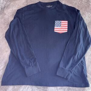 Vineyard Vines Men's Navy Long Sleeve Tee Size Large USA Flag Cotton Preppy